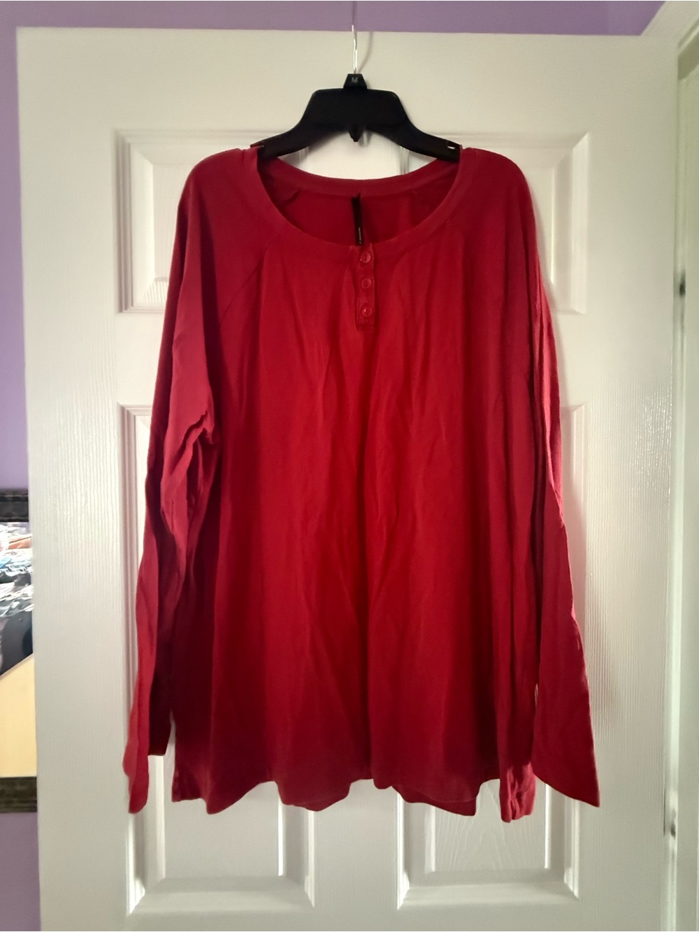 Soma Men’s  Red Long-Sleeve Henley Pajama Top